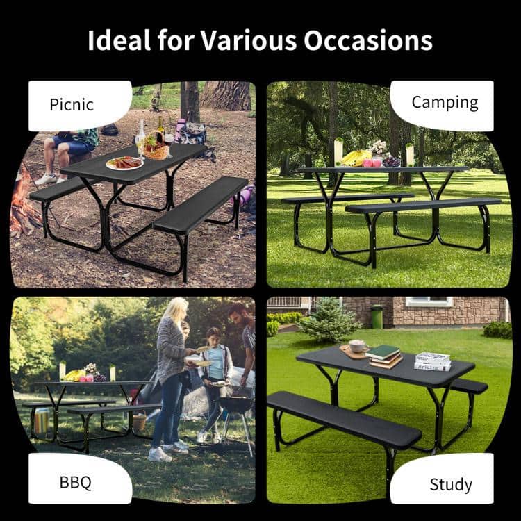 Eco-Friendly HDPE Black Picnic Table Set for 4