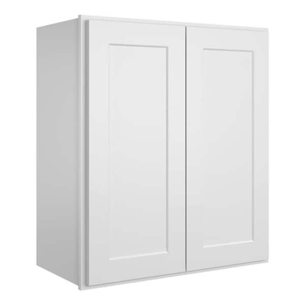 24 in. W x 12 in. D x 30 in. H in Shaker White Plywood Ready to Assemble Wall Cabinet 2-Doors 3-Shelves Kitchen Cabinet