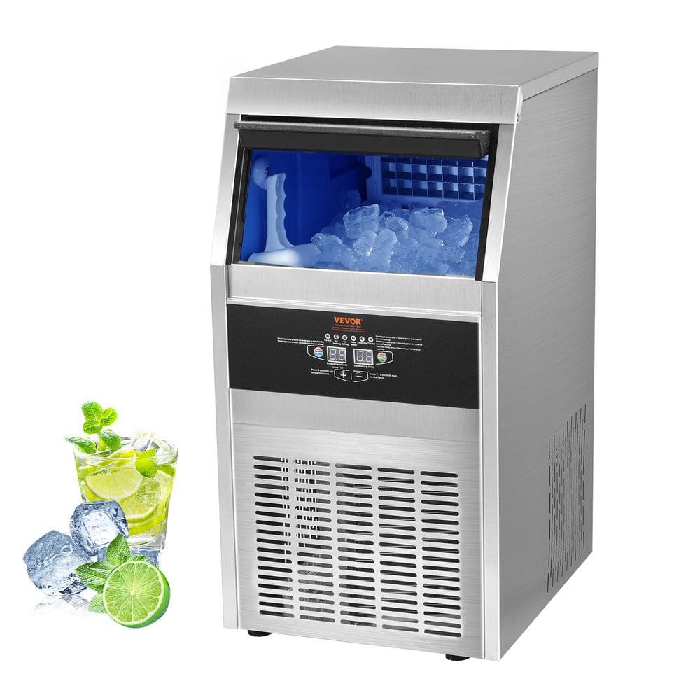 Commercial Ice Maker 90 lbs./ 24 H Dice 19.68 in. Freestanding in Silver w/ 22 lbs. Storage Capacity Ice Maker Machine