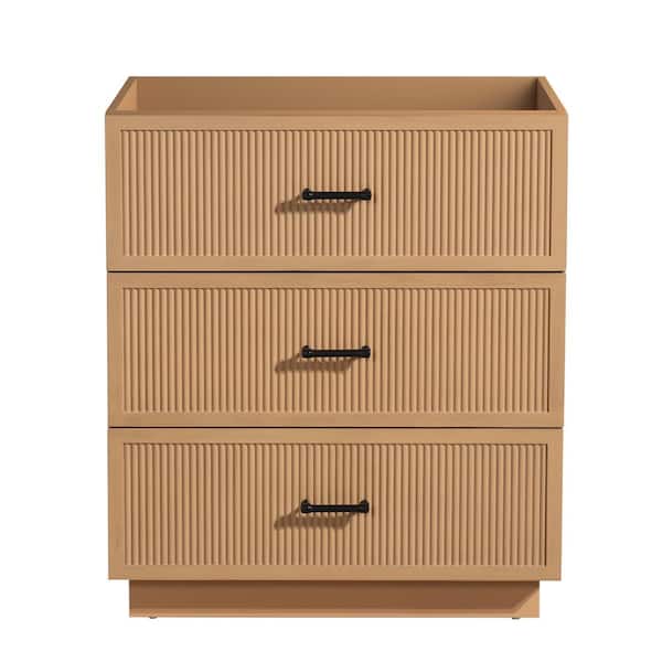 FUNKOL 29 in. W x 17.9 in. D x 33.5 in. H MDF Wall Mounted Bath Vanity Cabinet without Top in Light Brown with 3-Drawers