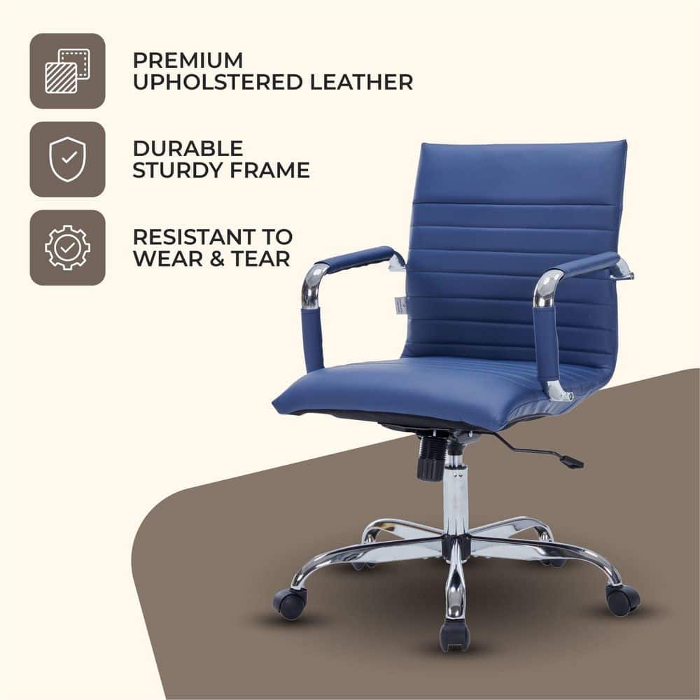 Harris Navy Blue Leatherette Swivel Office Chair with Steel Frame