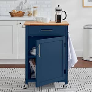 Glenville Small Midnight Blue Rolling Kitchen Cart with Butcher Block Top and Single-Drawer Storage (24'' W )