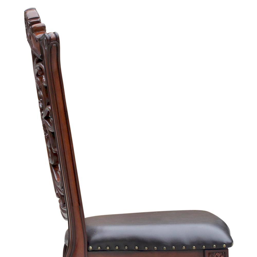 Vendome High Back Brown Faux Leather and Wood Side Chair Set