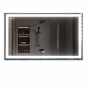 84 in. W. x 48 in. H Large Rectangular Metal Framed Dimmable Anti Fog Wall Mount LED Bathroom Vanity Mirror in Black