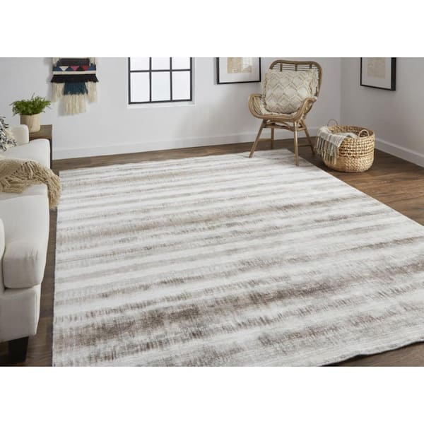 2 ft. x 8 ft. Tan, Ivory Abstract Area Rug