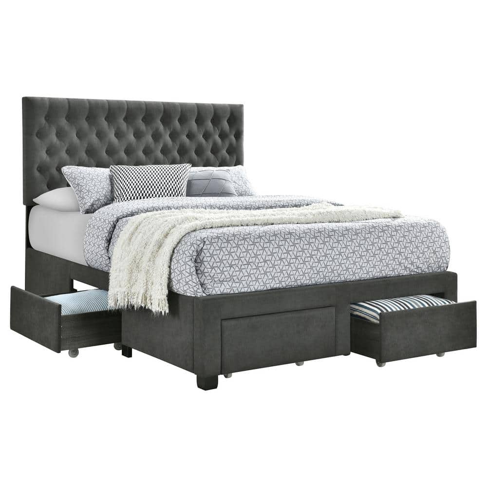 Charleston Charcoal King Storage Bed with Tufted Upholstery