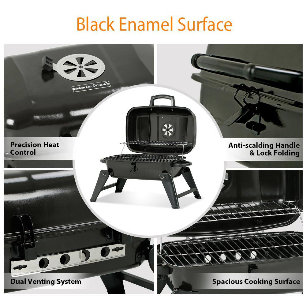 Compact Black Porcelain Portable Charcoal Grill