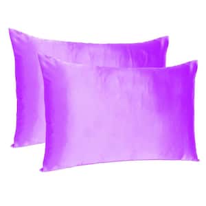 Amelia Violet Solid Color Satin Queen Pillowcases (Set of 2)