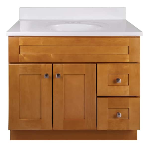 Brookings 37 in. W Single 4 in. Centerset Sink Bathroom Vanity in Modern Birch with White Cultured Marble Top, Assembled