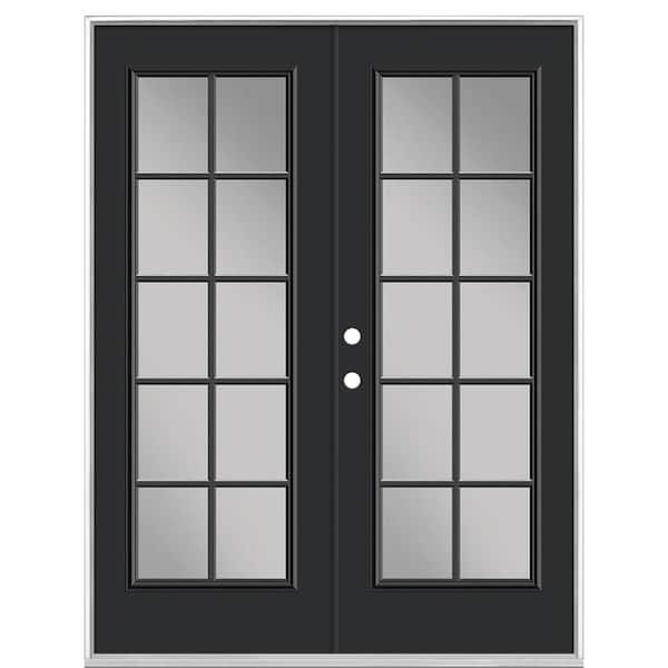 Masonite 60 in. x 80 in. Jet Black Steel Prehung Right-Hand Inswing 10-Lite Clear Glass Patio Door without Brickmold