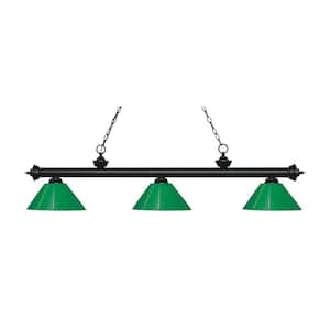 Riviera 3-Light Matte Black with Green Plastic Shade Billiard Light with No Bulbs Included