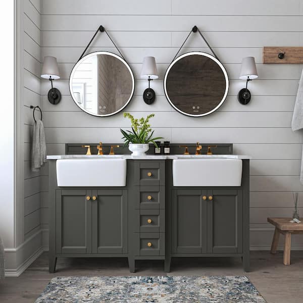 Ancerre Designs Adeline 60 in. W x 20.9 in. D Bath Vanity in Sapphire Gray with Marble Vanity Top in Carrara White with White Basin