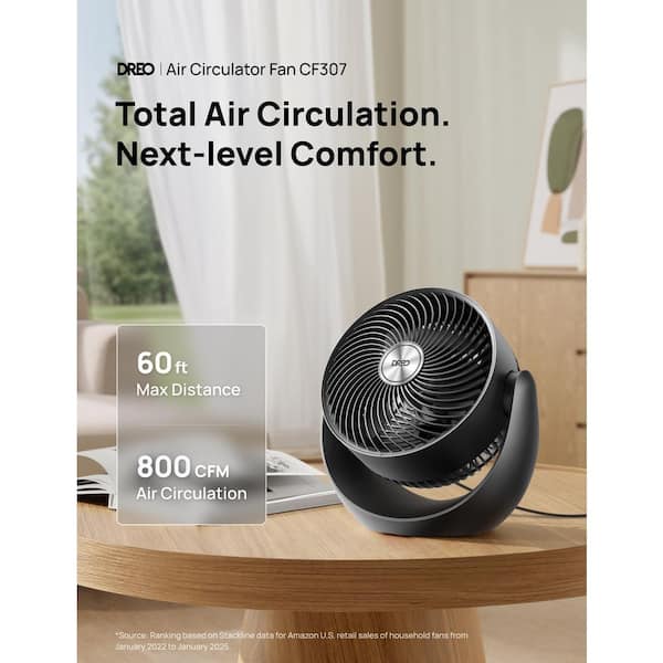 7 in. 3-Speed Air Circulator Desk Fan for Table, 60 ft. Strong Airflow, 90° Adjustable Tilt, 28 dB Low Noise in Black