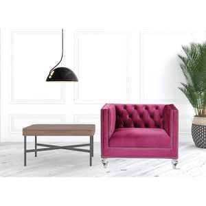 Charlie Burgundy Velvet Velvet Arm Chair with Tufted Cushions