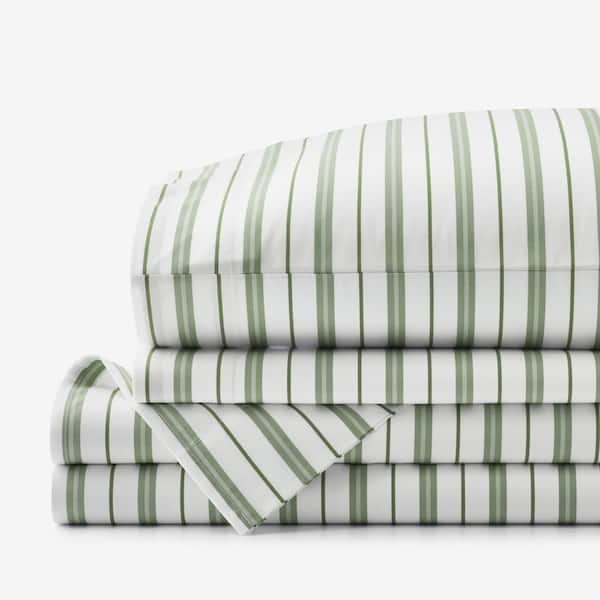 The Company Store Company Kids Vertical Stripes Moss Organic Cotton Percale Queen Sheet Set