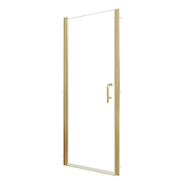 30 in. W x 72 in. H Pivot Semi-Frameless Shower Door in Brushed Gold with 1/4 in. Clear Glass,304 Stainless Steel Handle