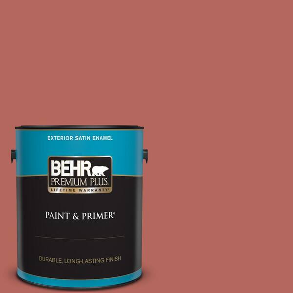 BEHR PREMIUM PLUS 1 gal. #180D-6 Mineral Red Satin Enamel Exterior Paint & Primer