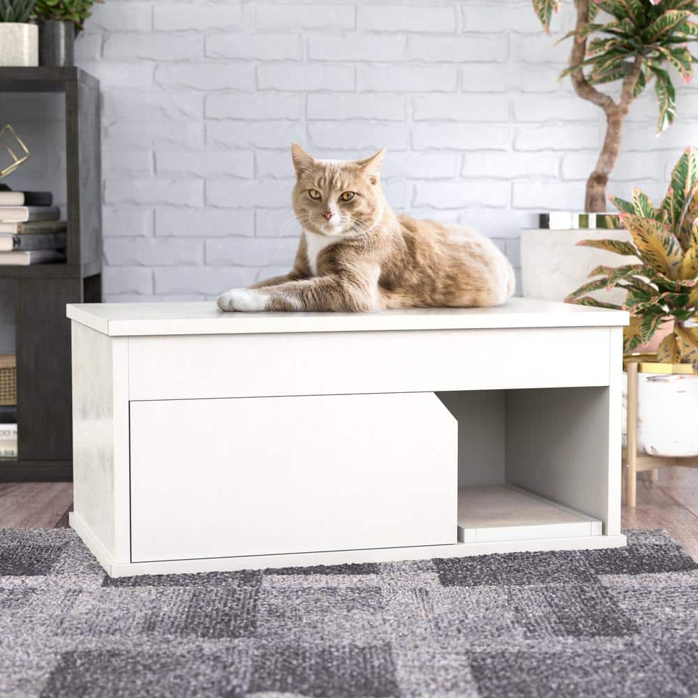 Eco-Friendly White Covered Cat Litter Box Enclosure
