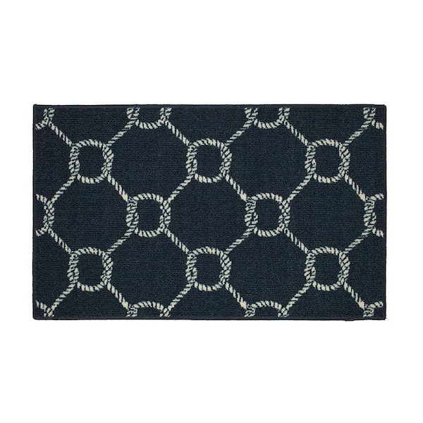 Mohawk Home Coastal Rope Lattice Navy 1 ft. 8 in. x 2 ft. 10 in. Machine Washable Area Rug