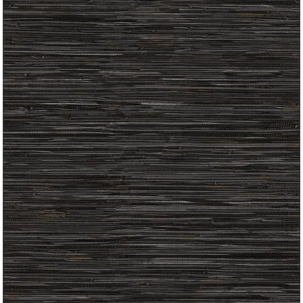 NuWallpaper Grassweave Black Raised Ink Vinyl Peel and Stick Wallpaper Sample