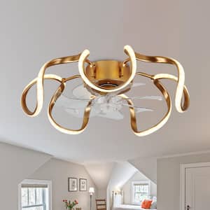 20 in. Integrated LED Indoor Gold Futuristic Modern Flush Mount Low Profile Ceiling Fan with Light, APP & Remote Control