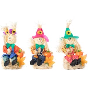 Garden Scarecrows Sitting on Hay Bale (Set of 3)