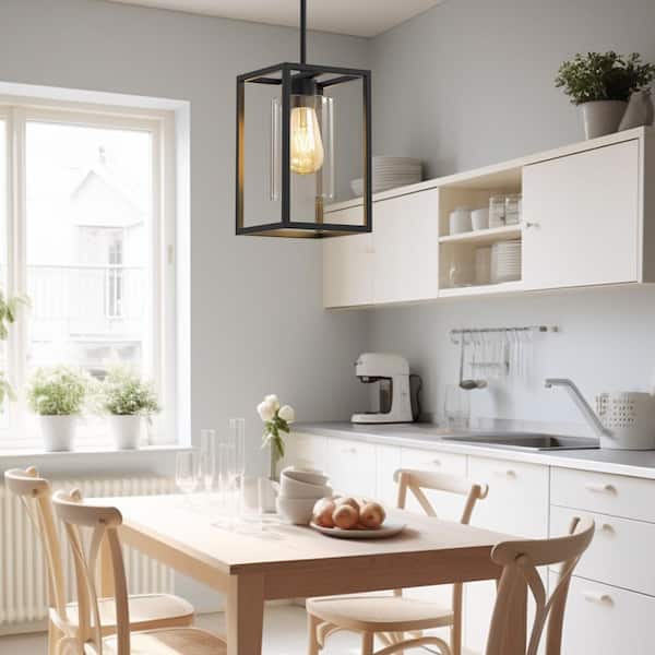 YANSUN 7 in. 1-Light Dark Matte Black Kitchen Island Pendant