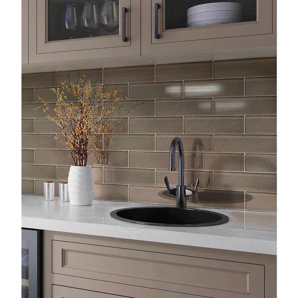 Dark Gray 2x8 Polished Glass Subway Mosaic Tile