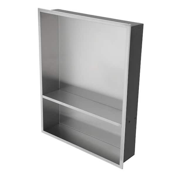 17 in. W x 21 in. H x 3.94 in. D Stainless Steel Shower Niche Double Shelf (Set of 1) in Brushed Nickel