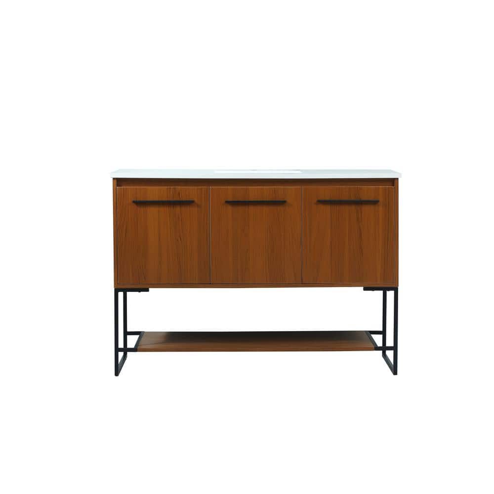 Simply Living 48 in. Single Bathroom Vanity in Teak with Quartz Vanity Top 