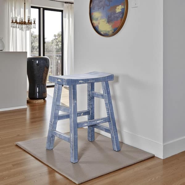 Rena Blue Wood Frame Counter Stool (Set of 2)