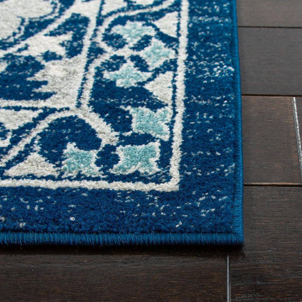 Evoke Blue and Ivory Floral Bordered 9' x 12' Area Rug