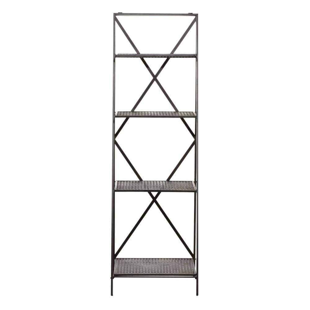 Modern Industrial Black Metal 4-Tier Ladder Bookshelf