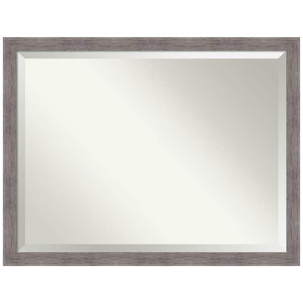 Amanti Art Medium Rectangle Pinstripe Plank Grey Beveled Glass Casual Mirror (33.5 in. H x 43.5 in. W)