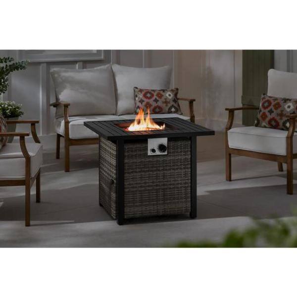 Hampton Bay 30 in. Outdoor Steel Propane Black Gas Fire Pit Table GFT