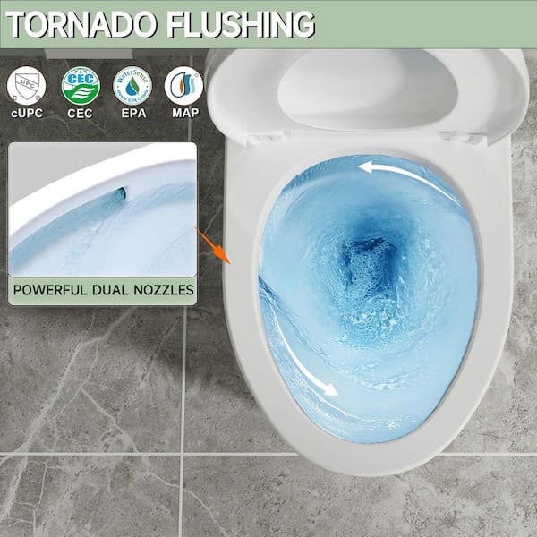 Kuomih 1-Piece ADA 19 in. Toilet 1.0/1.28 GPF Dual Flush Elongated