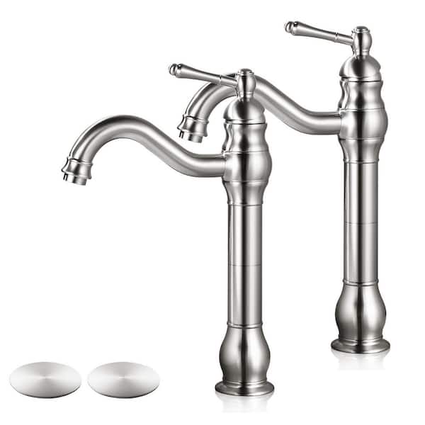 Single Hole Single-Handle Waterfall Vessel Sink Faucet in Brushed Nickel (2-Pack)