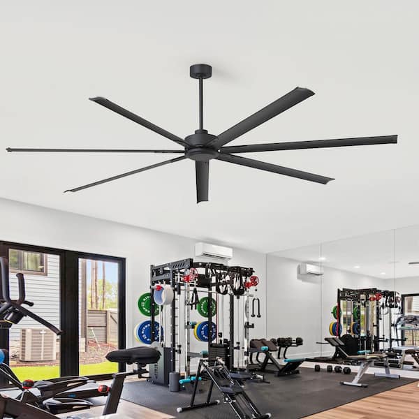 Melissa 96 in. Windmill Black Ceiling Fan with Downrod, Black Blade and Remote Included No Light (7 Blades)