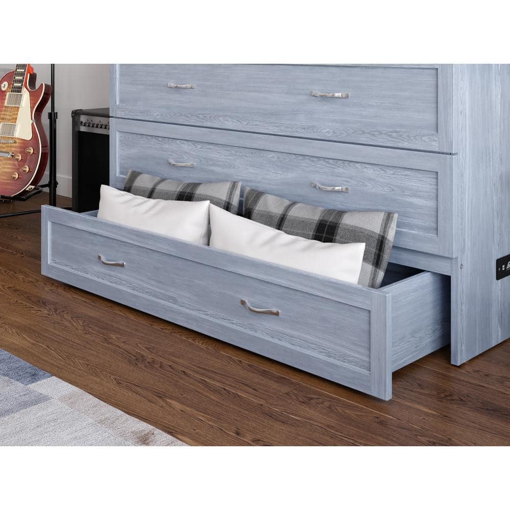 Nantucket Driftwood Full Murphy Bed Chest with Upholstered Drawer
