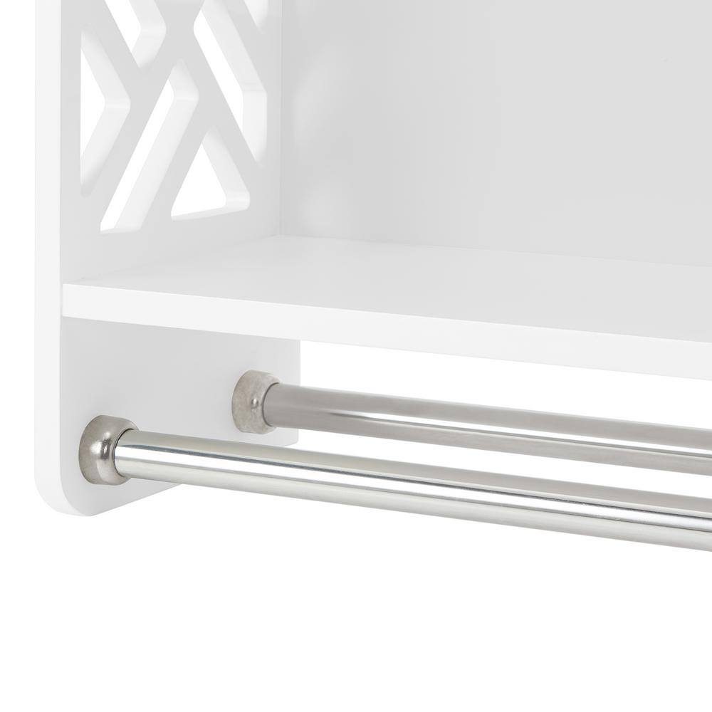 White Wood Wall-Mounted Bathroom Shelf with Towel Rods