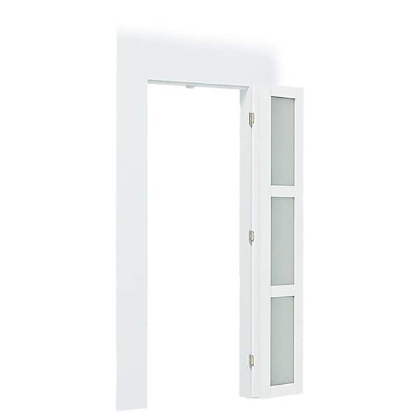 30 in. x 80 in. 3-Lite, Frosted Glass, Solid Core, MDF, PVC Covering Compack 180-Bi-Fold Door with Hardware Kits