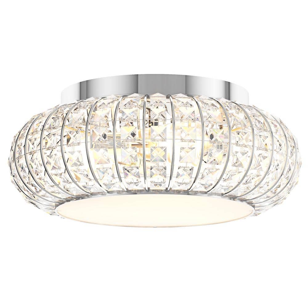 Modern 3-Light 15.74 in. Crystal Flush Mount Round Close to Ceiling Light F
