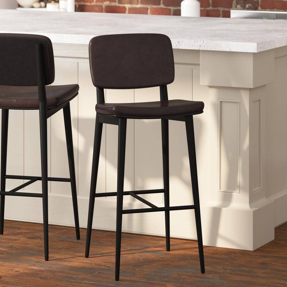Brown Faux Leather and Metal Counter Stools, Set of 2