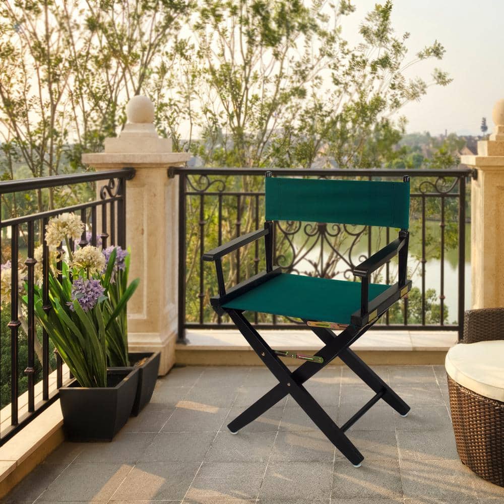 Extra-Wide Black Wood and Hunter Green Canvas Directors Chair