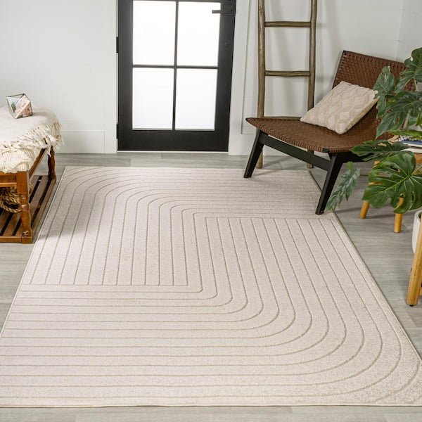 Odense High-Low Minimalist Angle Geometric Ivory/Cream 5 ft. x 8 ft. Indoor/Outdoor Area Rug