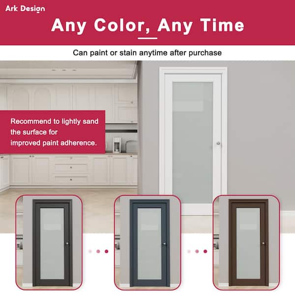 24 in. x 80 in. 1-Lite Frosted Glass Left Handed White Solid Core MDF Door Kit with Quick Assemble Jamb