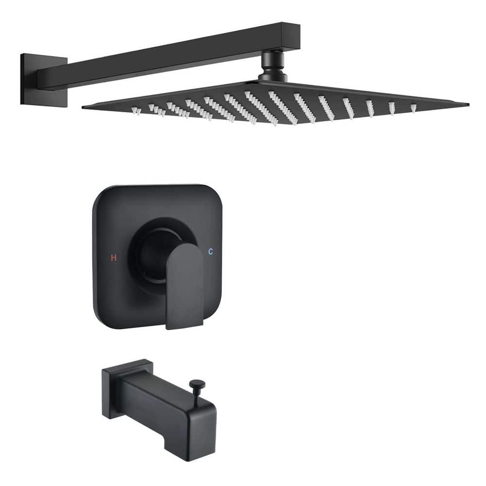 Matte Black Brass Shower Faucet Trim Kit with 12 in. Rainfall Shower Head, Tub Spout and Lever Handle Set price history on PriceWatchPro