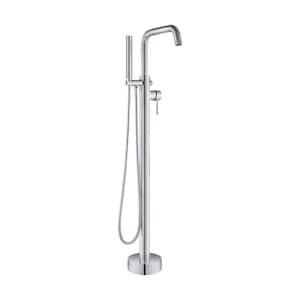 Single-Handle Freestanding Floor Mount Tub Faucet Bathtub Filler with Hand Shower in Chrome