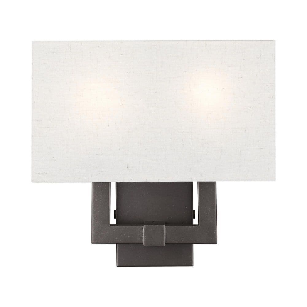 Meridian English Bronze 2-Light Wall Sconce with Oatmeal Shade