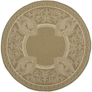 Courtyard Olive/Natural 8 ft. x 8 ft. Round Border Indoor/Outdoor Patio  Area Rug